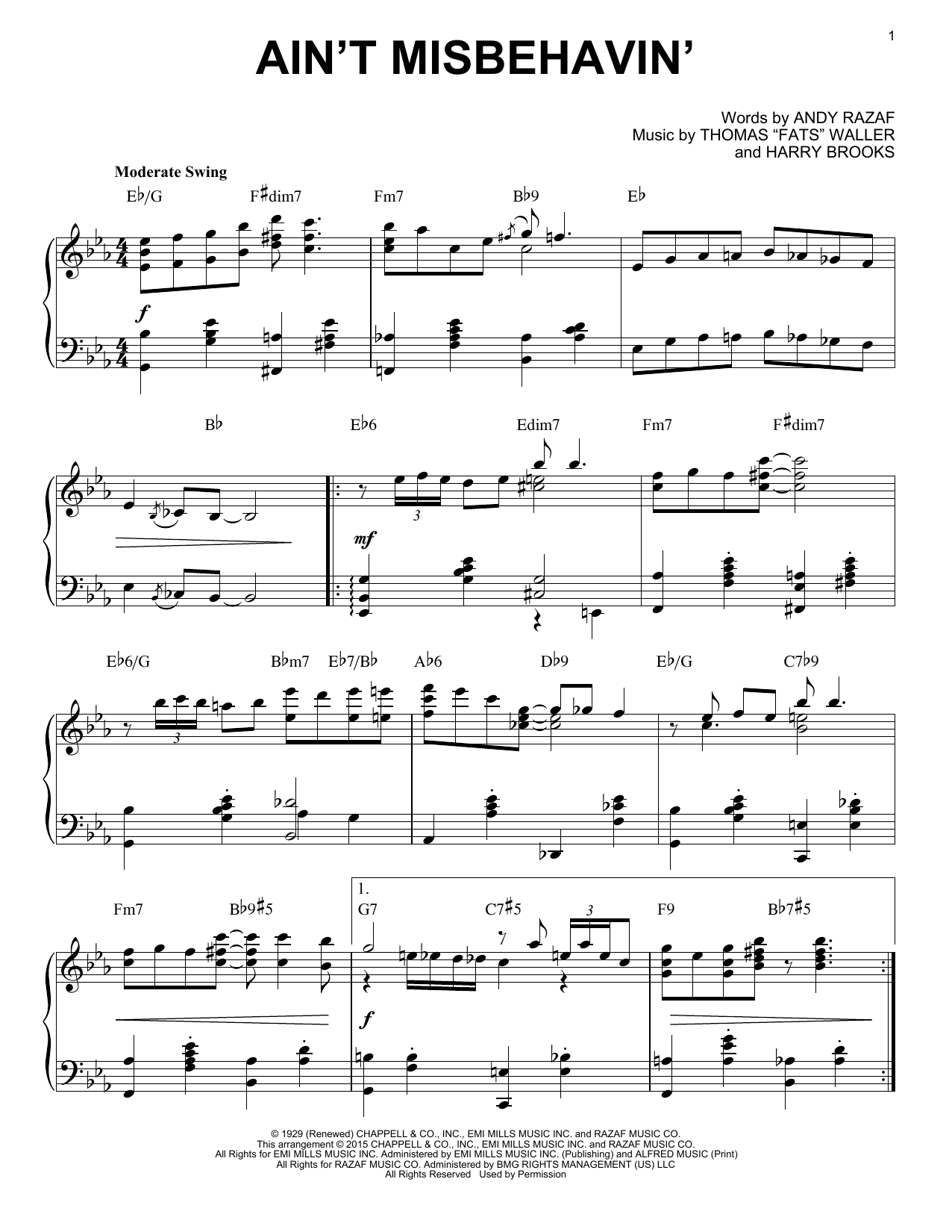 Download Fats Waller Ain't Misbehavin' Sheet Music and learn how to play Piano PDF digital score in minutes