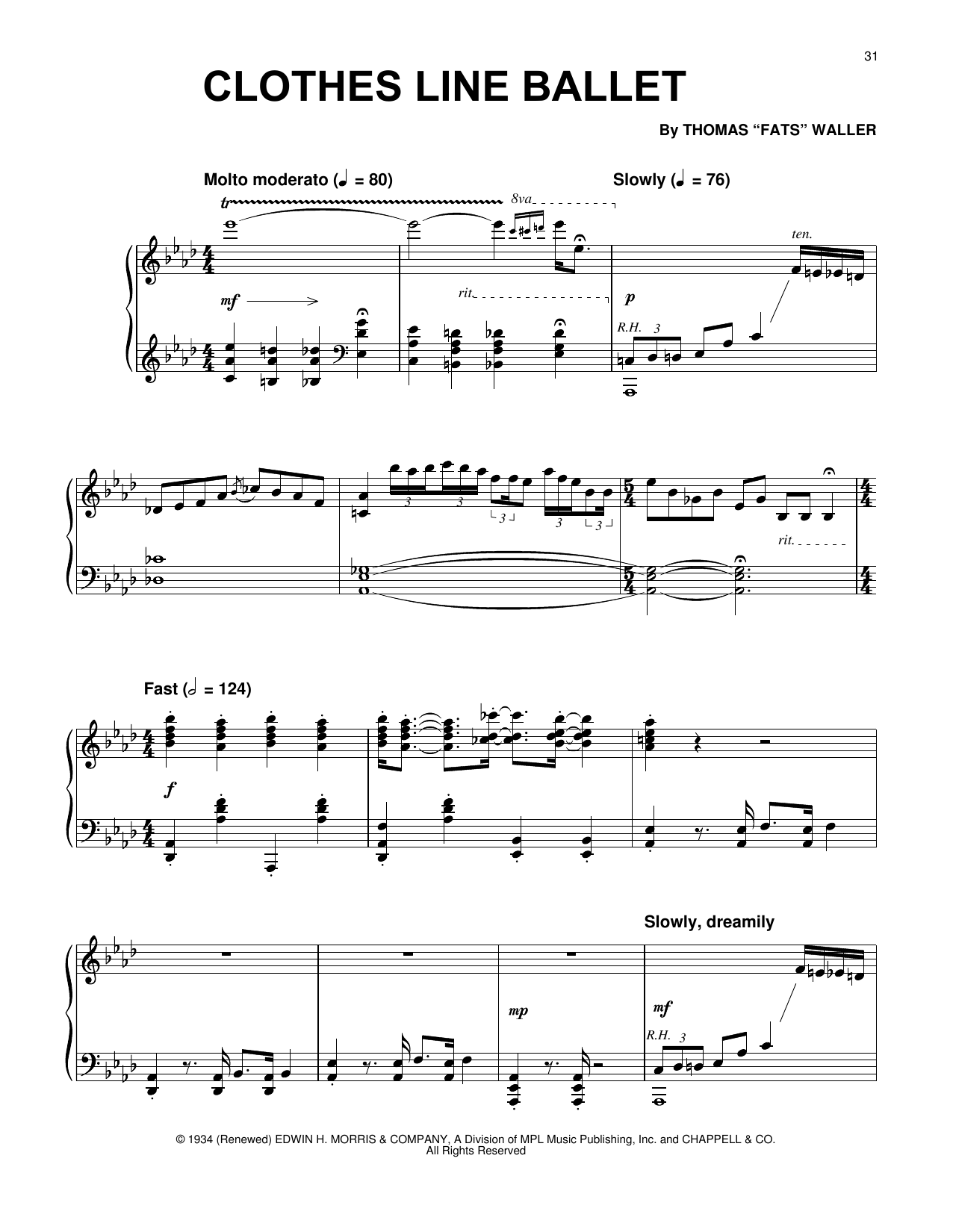 Download Fats Waller Clothes Line Ballet Sheet Music and learn how to play Piano Solo PDF digital score in minutes