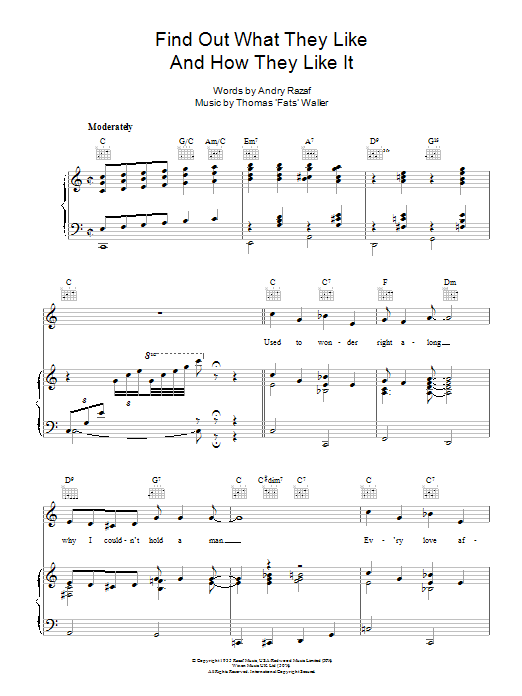 Download Fats Waller Find Out What They Like And How They Like It Sheet Music and learn how to play Piano, Vocal & Guitar (Right-Hand Melody) PDF digital score in minutes