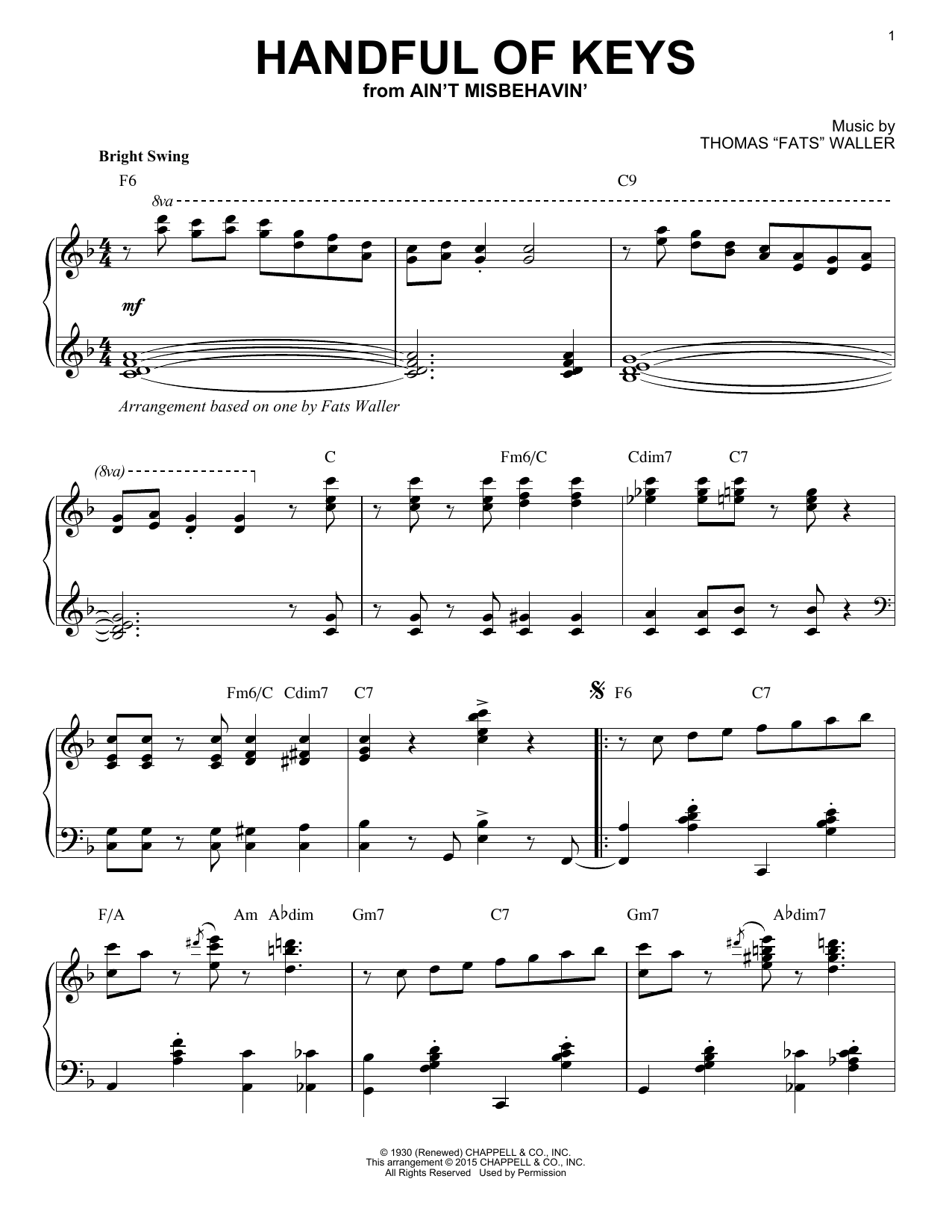 Download Fats Waller Handful Of Keys Sheet Music and learn how to play Piano PDF digital score in minutes