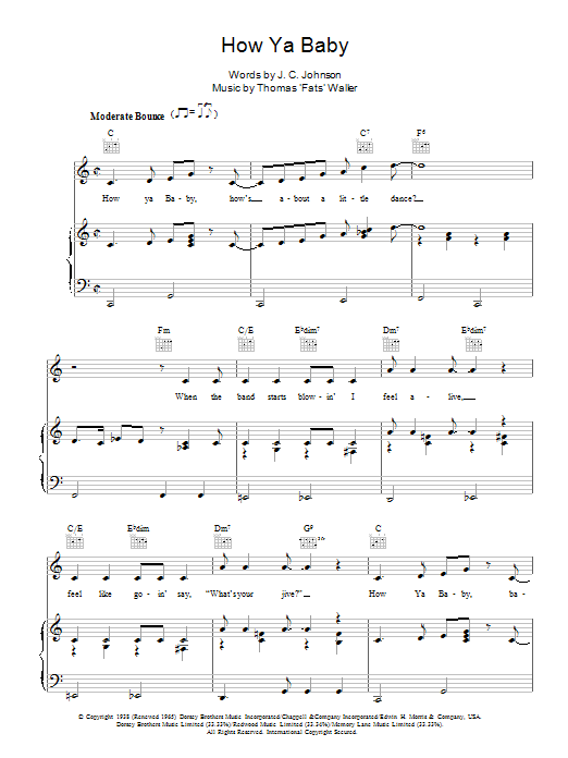 Download Fats Waller How Ya Baby Sheet Music and learn how to play Piano, Vocal & Guitar (Right-Hand Melody) PDF digital score in minutes