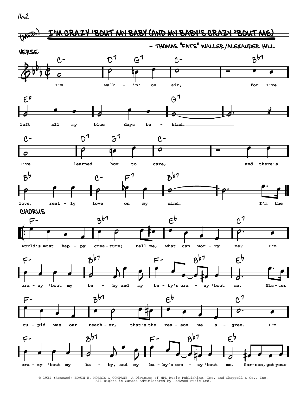 Download Fats Waller I'm Crazy 'Bout My Baby (And My Baby's Crazy 'Bout Me) (arr. Robert Rawlins) Sheet Music and learn how to play Real Book – Melody, Lyrics & Chords PDF digital score in minutes
