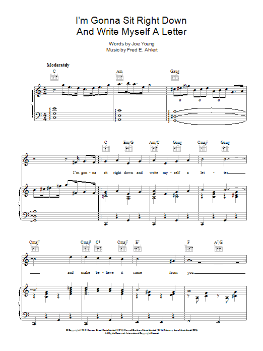 Download Fats Waller I'm Gonna Sit Right Down And Write Myself A Letter Sheet Music and learn how to play Piano, Vocal & Guitar (Right-Hand Melody) PDF digital score in minutes