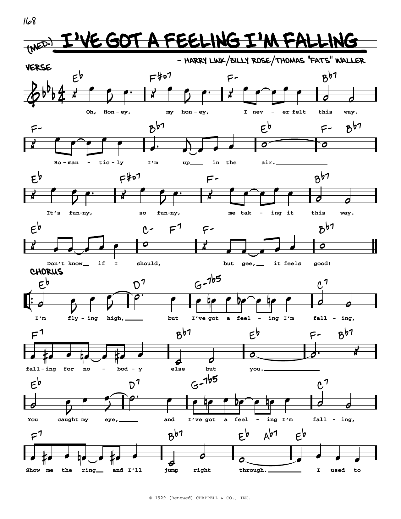 Download Fats Waller I've Got A Feeling I'm Falling (arr. Robert Rawlins) Sheet Music and learn how to play Real Book – Melody, Lyrics & Chords PDF digital score in minutes