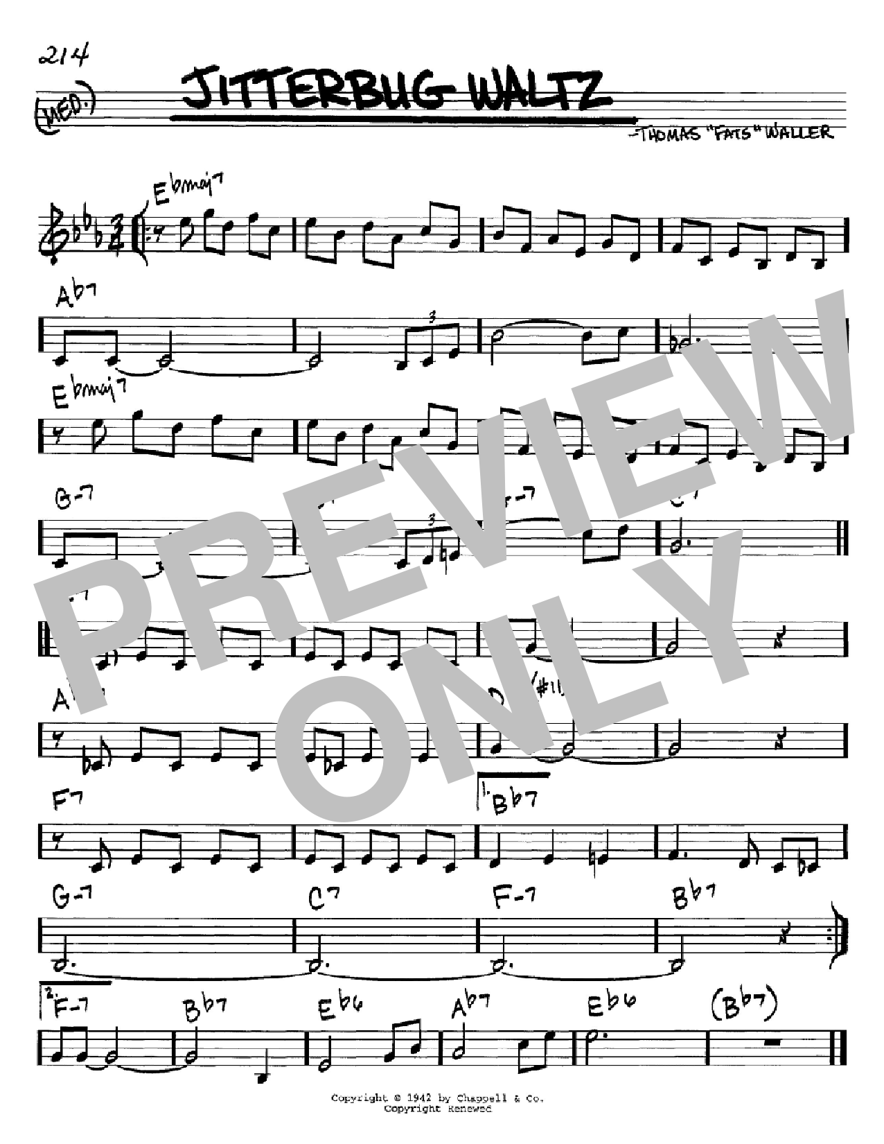 Download Fats Waller Jitterbug Waltz Sheet Music and learn how to play Real Book - Melody & Chords - C Instruments PDF digital score in minutes