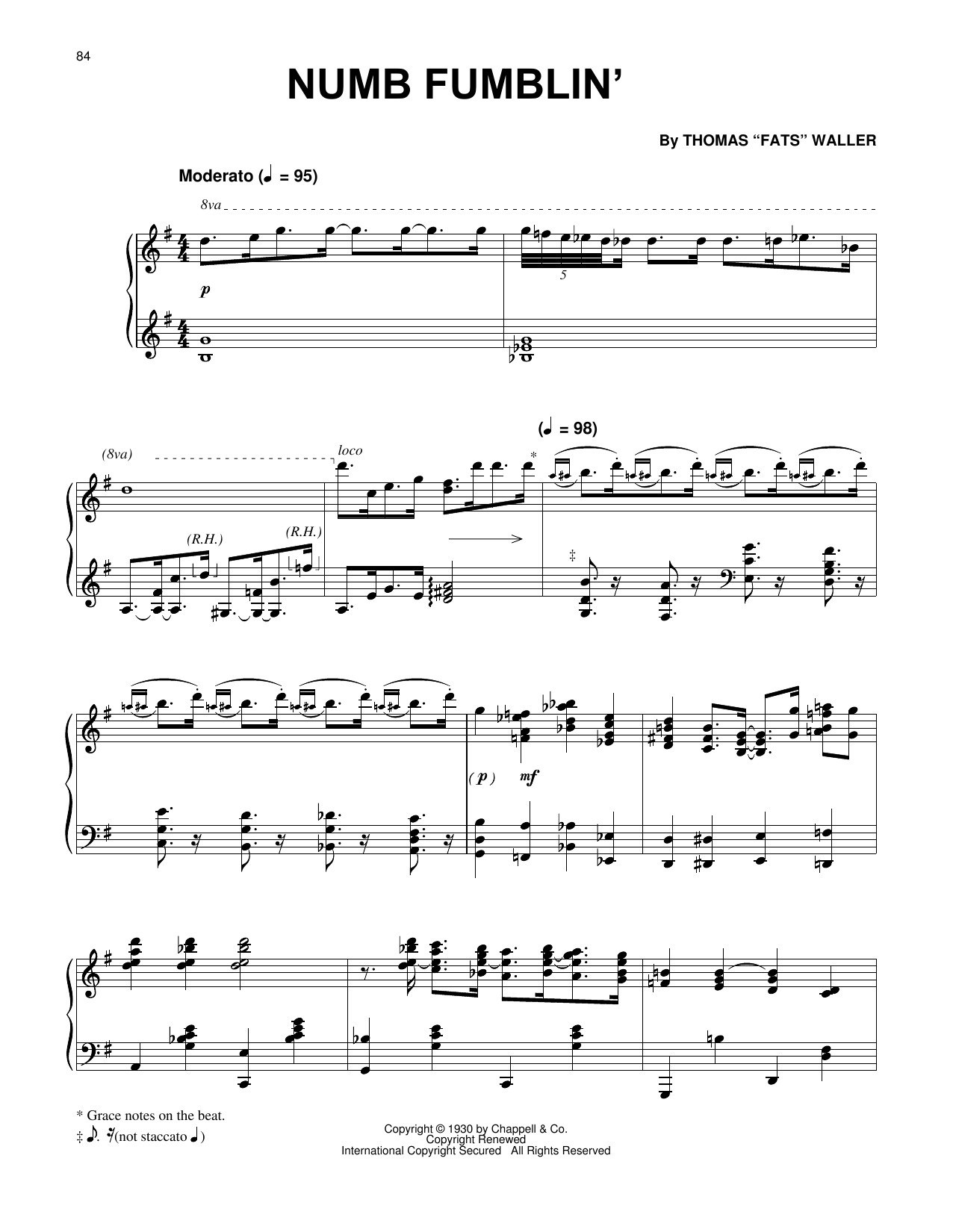 Download Fats Waller Numb Fumblin' Sheet Music and learn how to play Piano Solo PDF digital score in minutes