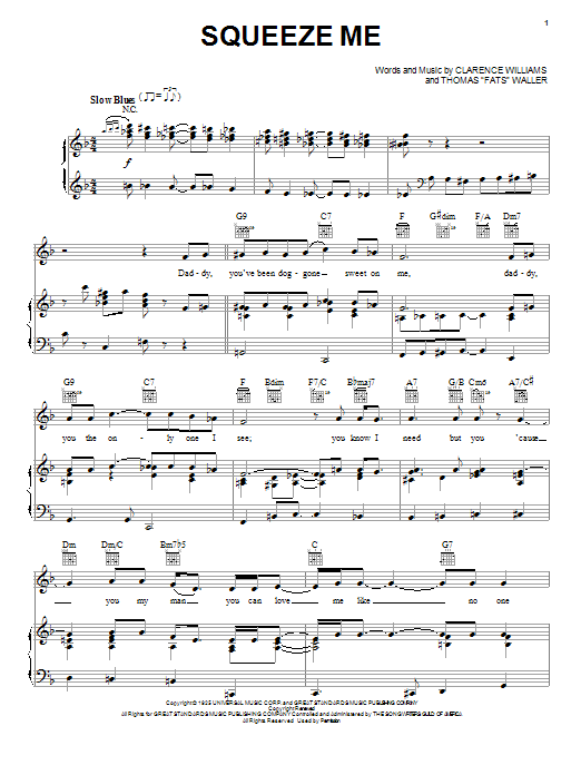 Download Fats Waller Squeeze Me Sheet Music and learn how to play Piano, Vocal & Guitar (Right-Hand Melody) PDF digital score in minutes