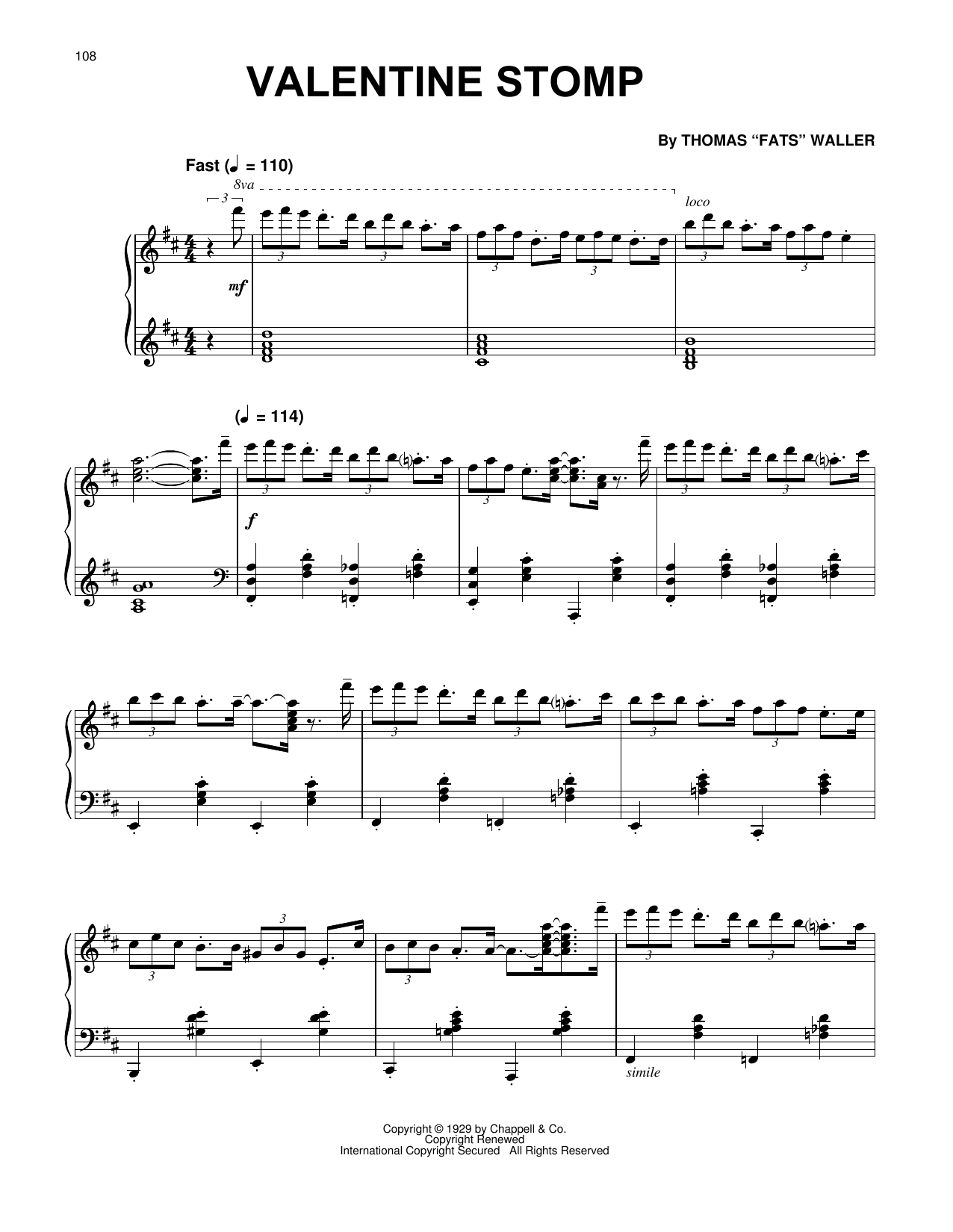 Download Fats Waller Valentine Stomp Sheet Music and learn how to play Piano Solo PDF digital score in minutes