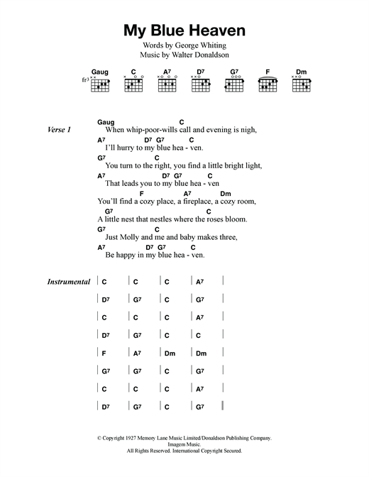 Download Fats Domino My Blue Heaven Sheet Music and learn how to play Lyrics & Chords PDF digital score in minutes