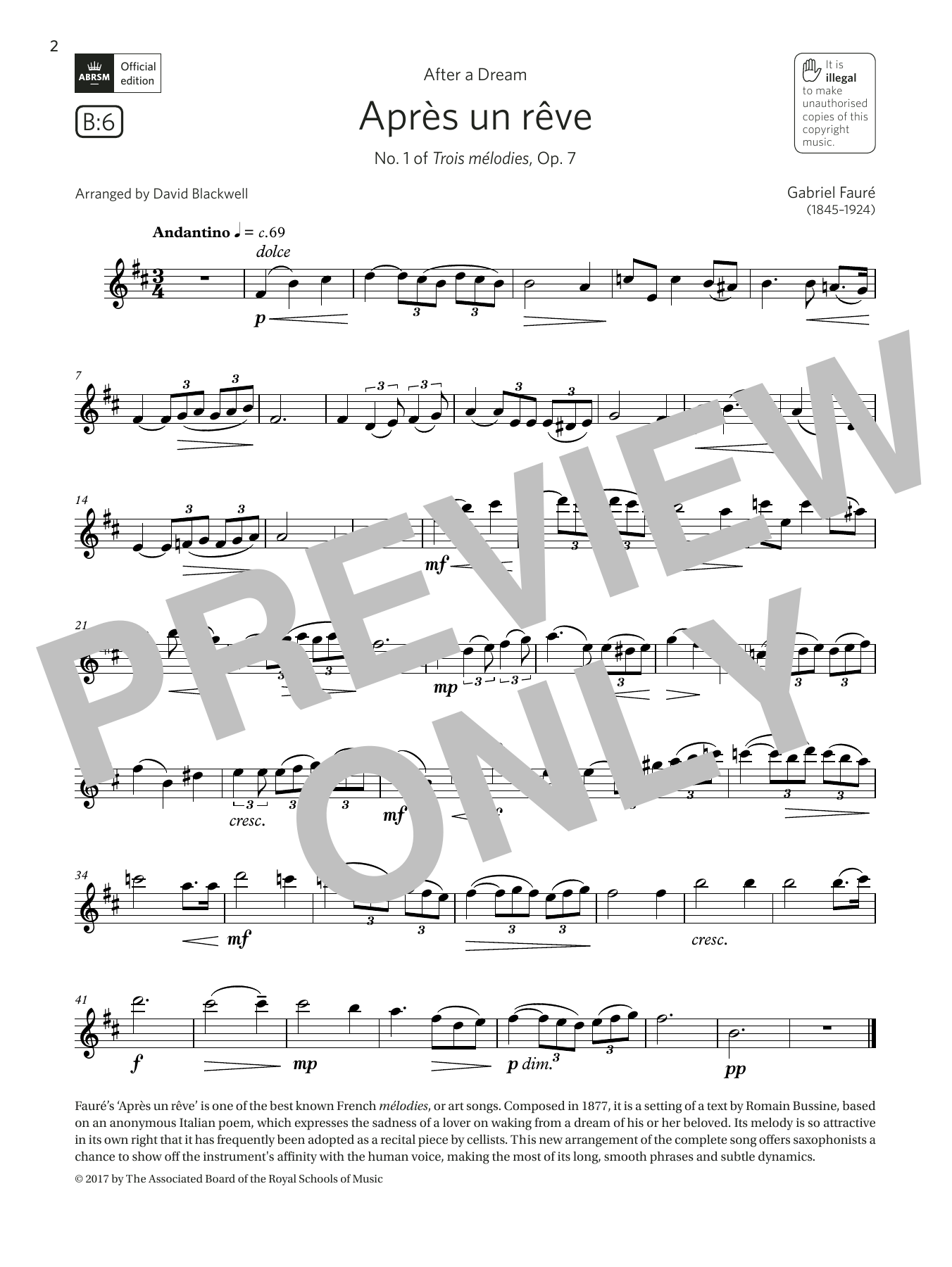 Download Faure Après un rêve (from Trois mélodies, Op. 7) (Grade 5 B6, the ABRSM Saxophone s Sheet Music and learn how to play Alto Sax Solo PDF digital score in minutes