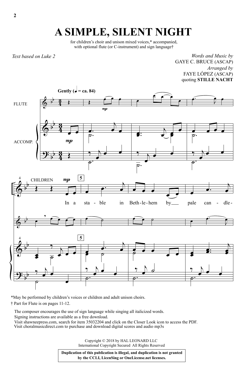 Download Faye López A Simple, Silent Night Sheet Music and learn how to play Choir PDF digital score in minutes