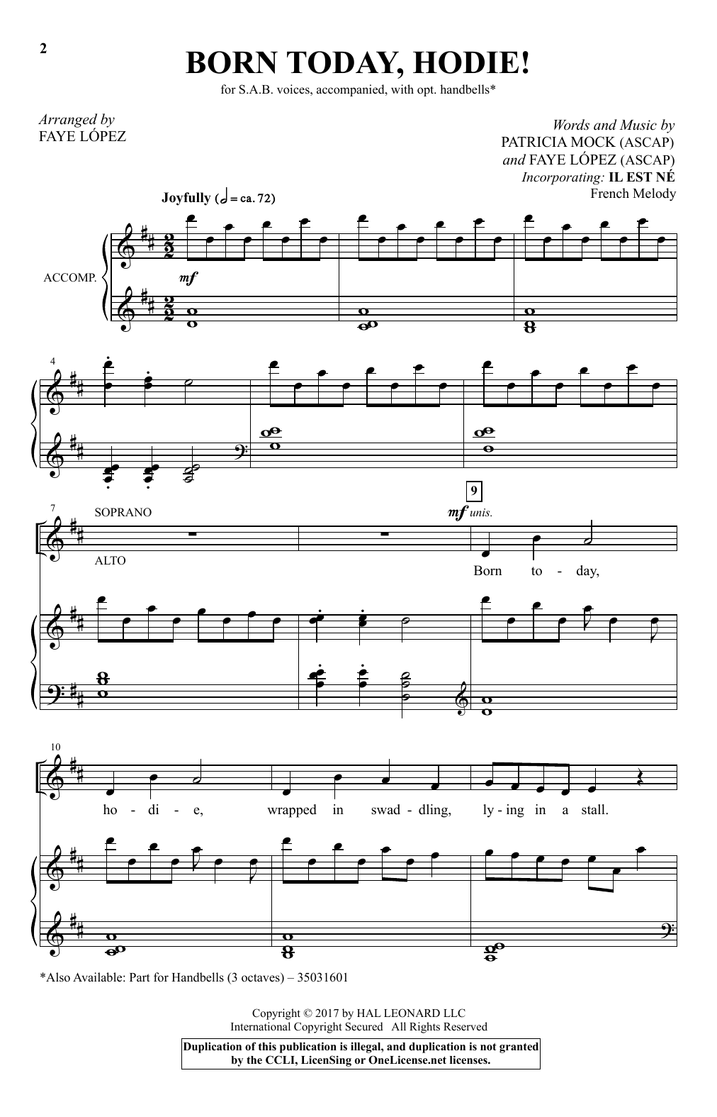 Download Patricia Mock Born Today, Hodie! (arr. Faye Lopez) Sheet Music and learn how to play SAB PDF digital score in minutes