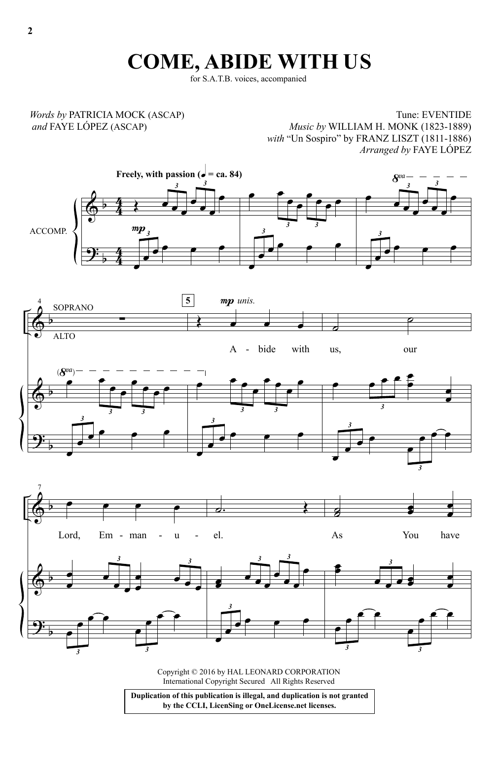 Download William H. Monk Come, Abide With Us (arr. Faye Lopez) Sheet Music and learn how to play SATB PDF digital score in minutes