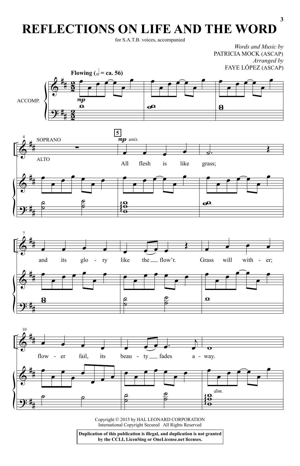 Download Faye Lopez Reflections On Life And The Word Sheet Music and learn how to play SATB PDF digital score in minutes