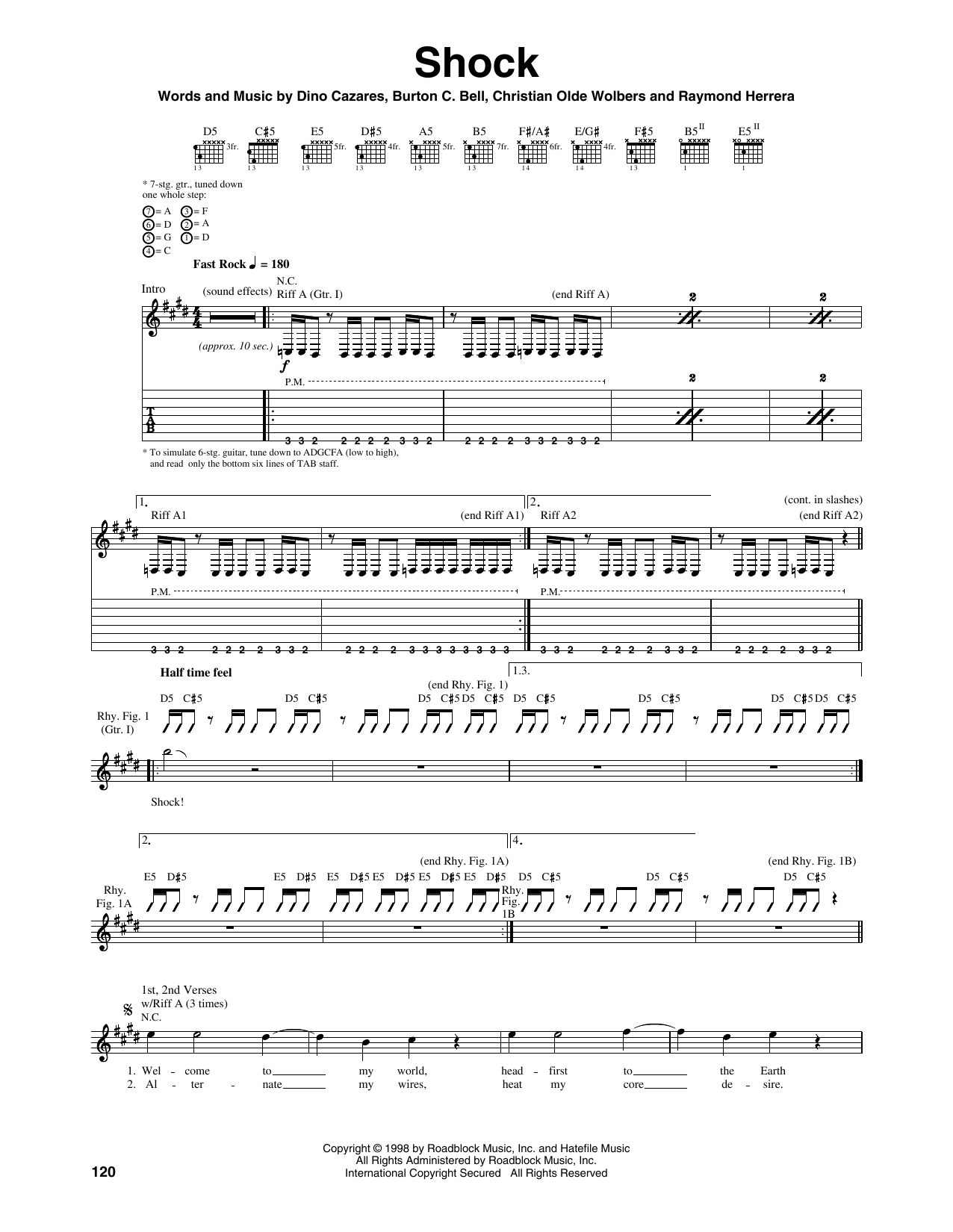 Download Fear Factory Shock Sheet Music and learn how to play Guitar Tab PDF digital score in minutes