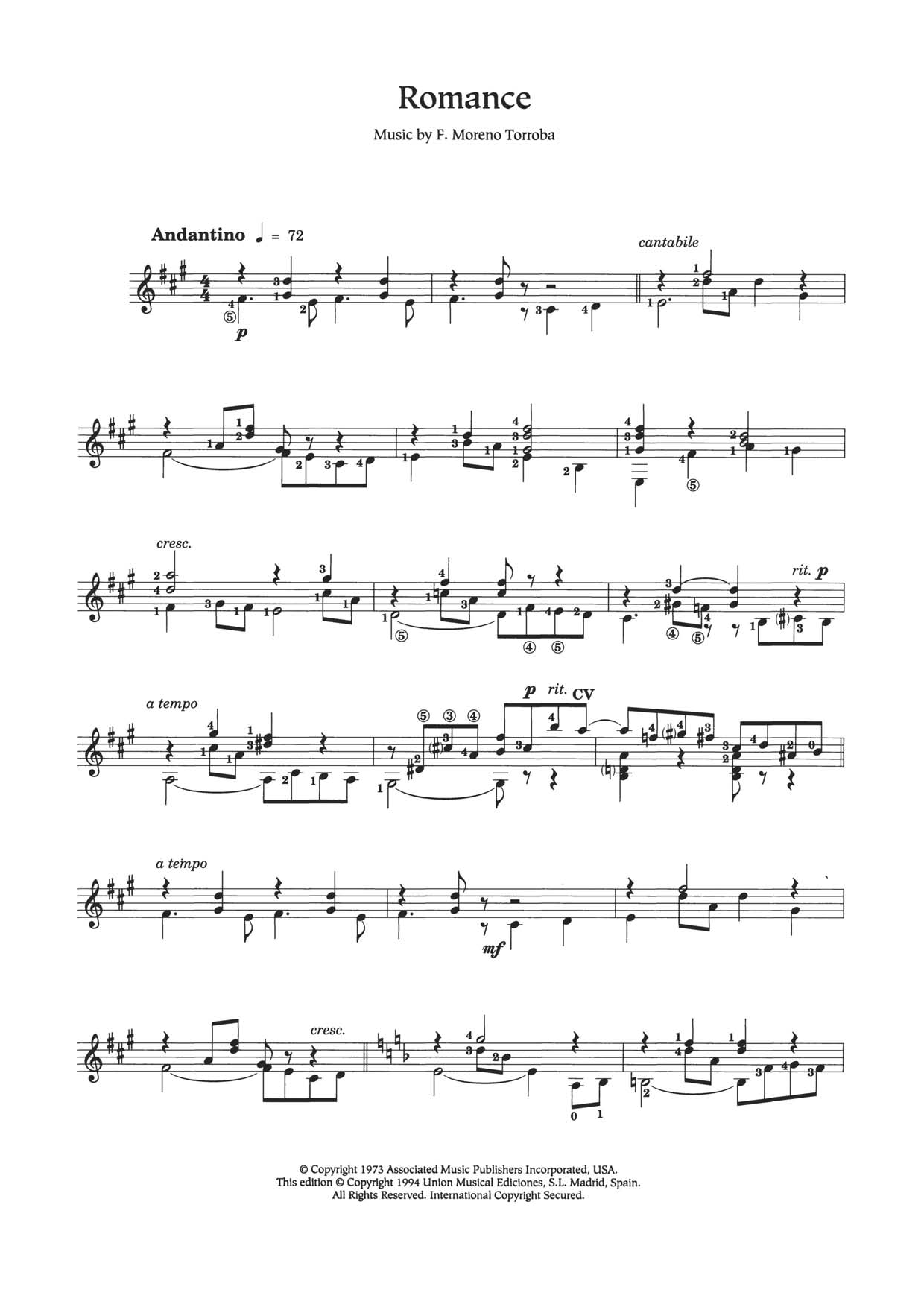Download Federico Moreno Torroba Romance Sheet Music and learn how to play Guitar PDF digital score in minutes