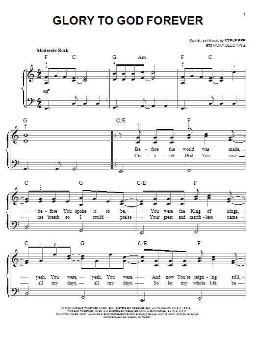 Download Fee Glory To God Forever Sheet Music and learn how to play Piano, Vocal & Guitar (Right-Hand Melody) PDF digital score in minutes