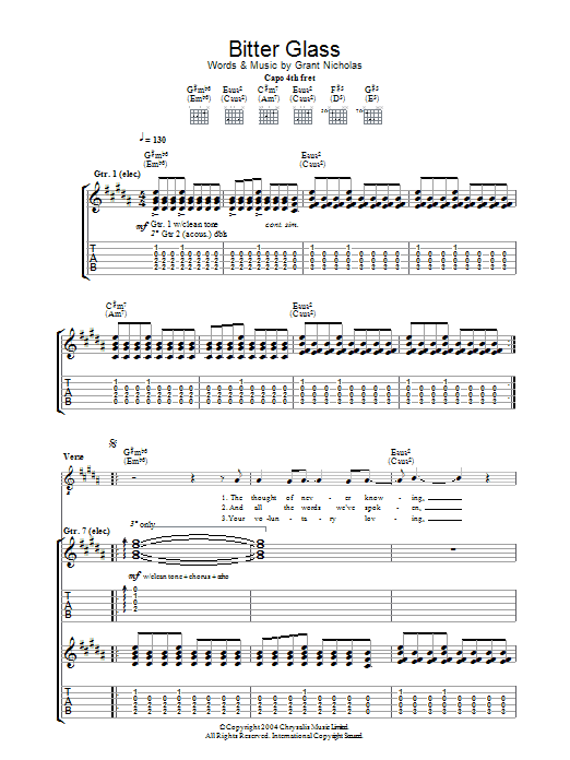 Download Feeder Bitter Glass Sheet Music and learn how to play Guitar Tab PDF digital score in minutes