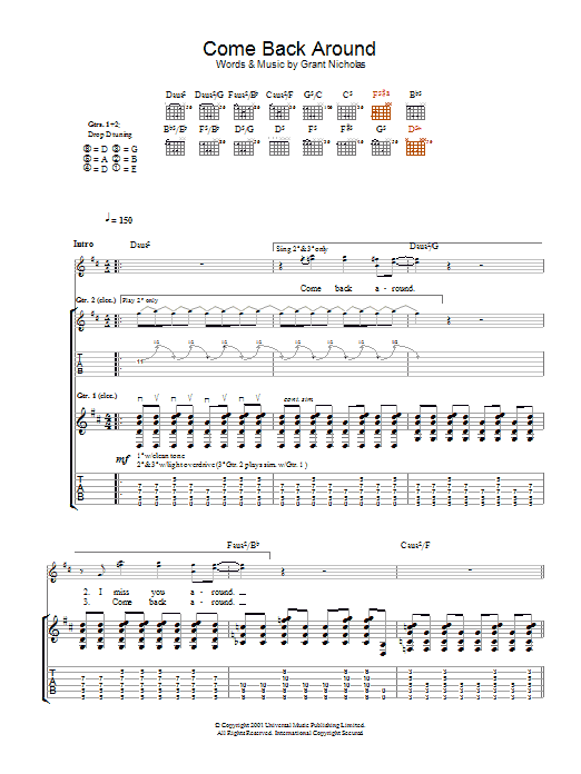 Download Feeder Come Back Around Sheet Music and learn how to play Lyrics & Chords PDF digital score in minutes