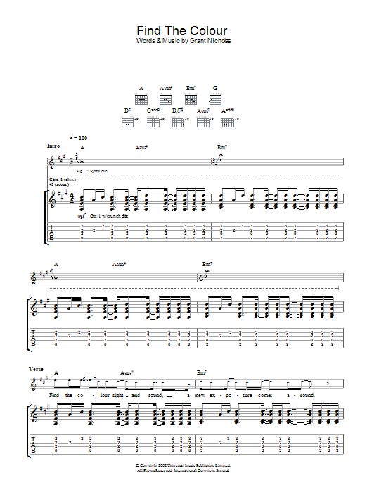 Download Feeder Find The Colour Sheet Music and learn how to play Guitar Tab PDF digital score in minutes