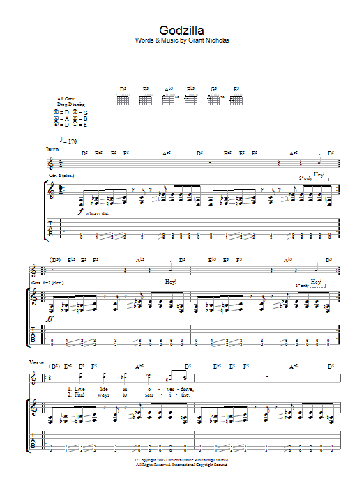 Download Feeder Godzilla Sheet Music and learn how to play Guitar Tab PDF digital score in minutes