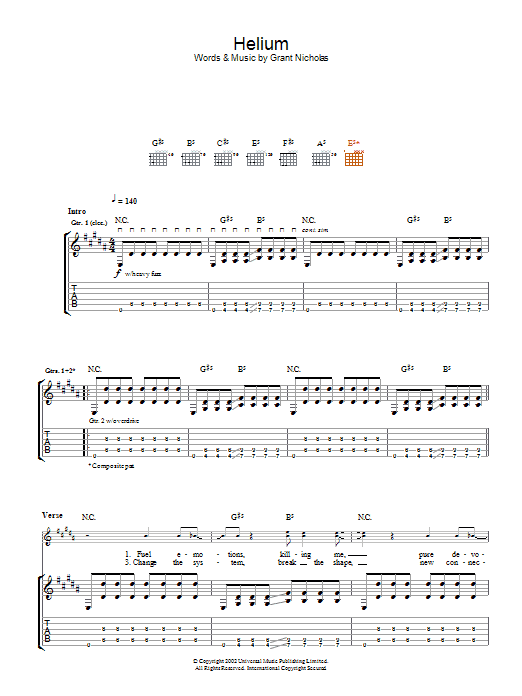 Download Feeder Helium Sheet Music and learn how to play Guitar Tab PDF digital score in minutes