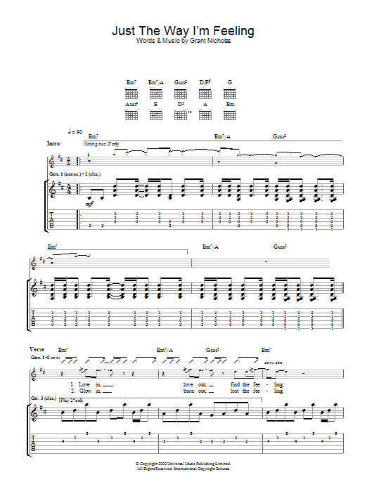 Download Feeder Just The Way I'm Feeling Sheet Music and learn how to play Lyrics & Chords PDF digital score in minutes
