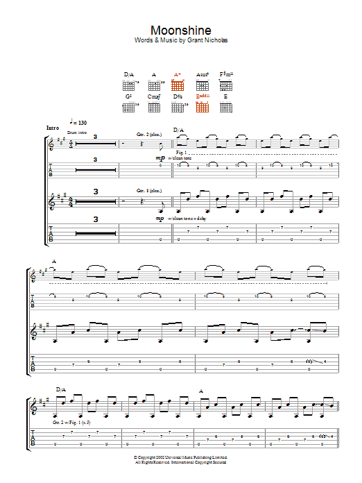 Download Feeder Moonshine Sheet Music and learn how to play Guitar Tab PDF digital score in minutes