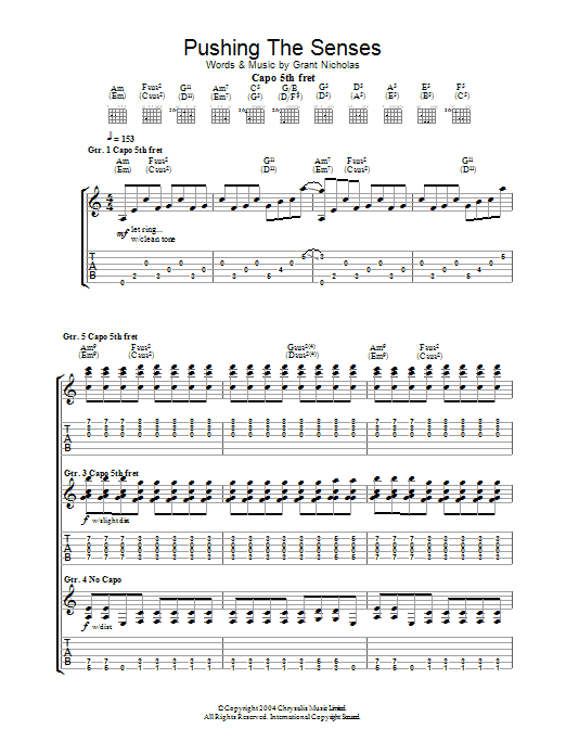 Download Feeder Pushing The Senses Sheet Music and learn how to play Guitar Tab PDF digital score in minutes