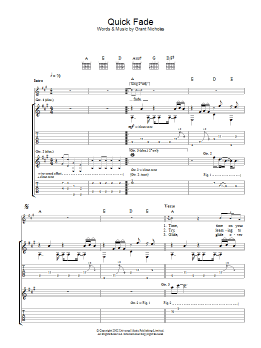 Download Feeder Quick Fade Sheet Music and learn how to play Guitar Tab PDF digital score in minutes