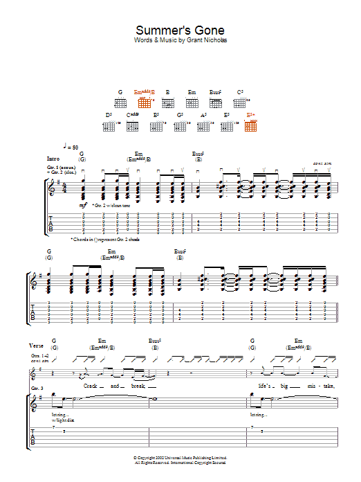 Download Feeder Summer's Gone Sheet Music and learn how to play Guitar Tab PDF digital score in minutes
