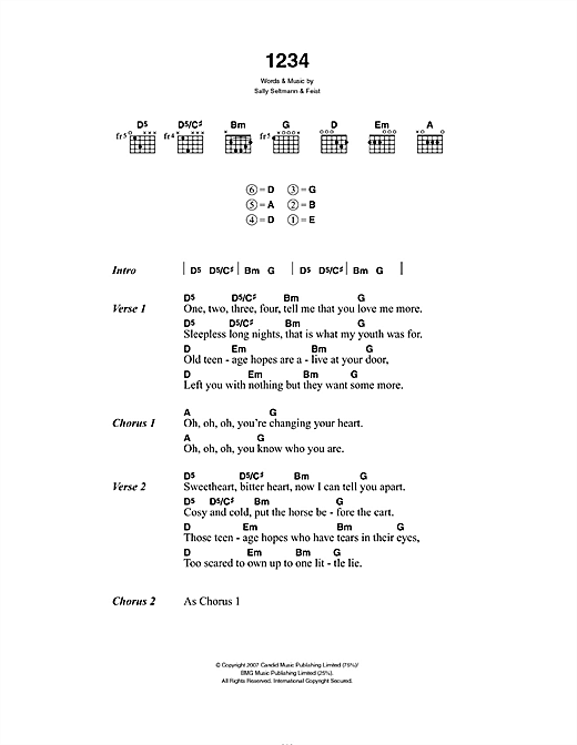 Download Feist 1234 Sheet Music and learn how to play Piano, Vocal & Guitar PDF digital score in minutes