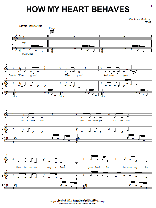 Download Feist How My Heart Behaves Sheet Music and learn how to play Piano, Vocal & Guitar (Right-Hand Melody) PDF digital score in minutes