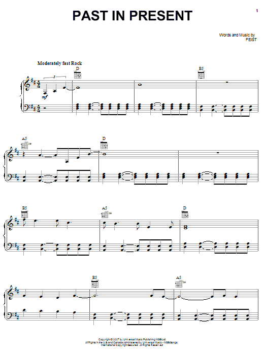Download Feist Past In Present Sheet Music and learn how to play Piano, Vocal & Guitar (Right-Hand Melody) PDF digital score in minutes