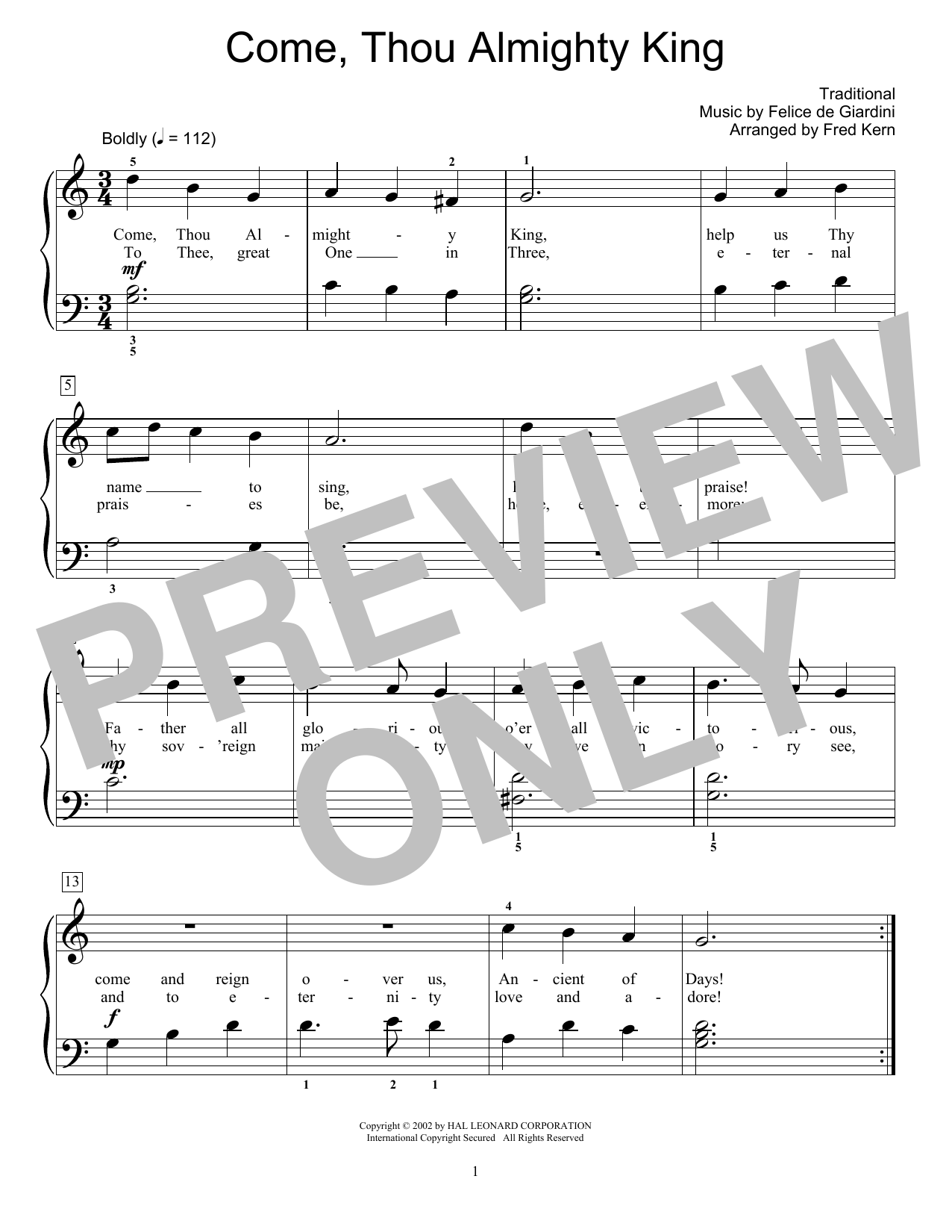 Download Fred Kern Come, Thou Almighty King Sheet Music and learn how to play Educational Piano PDF digital score in minutes
