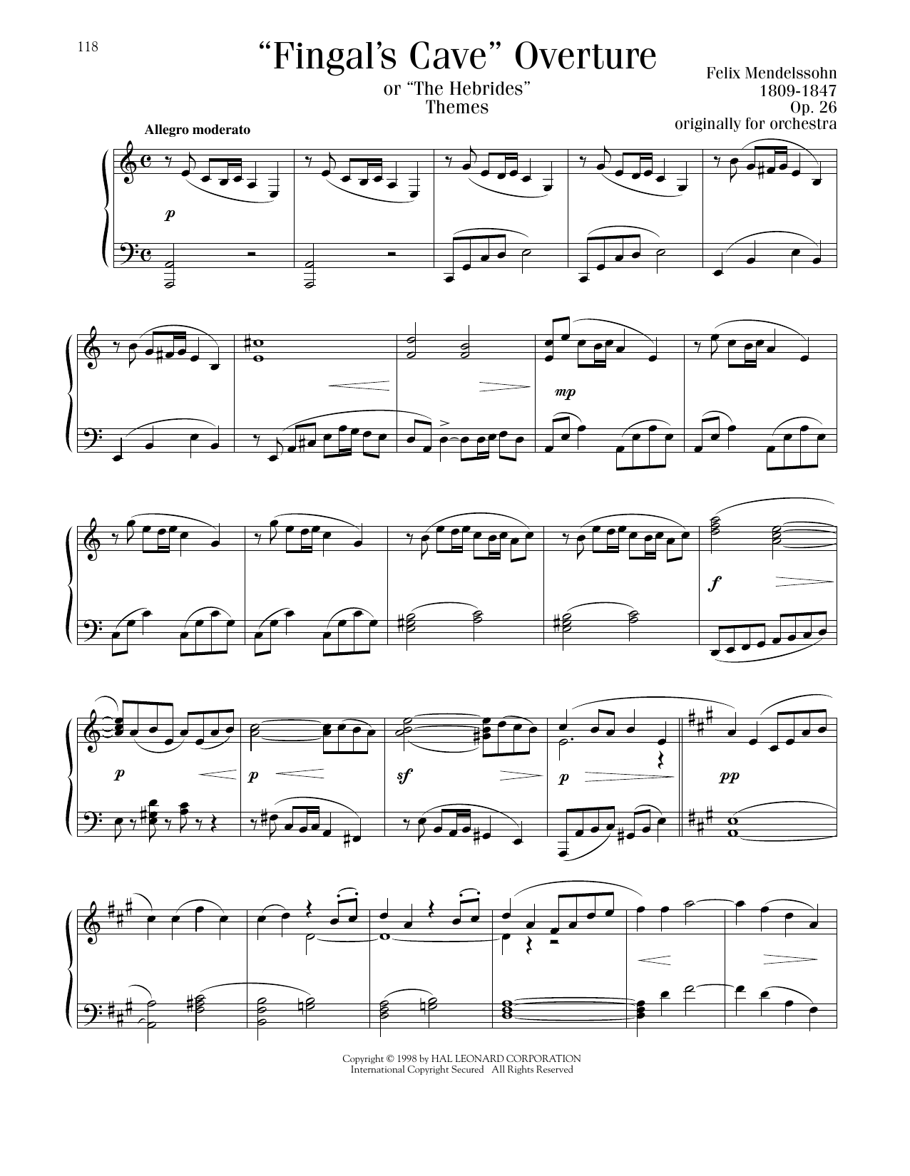 Download Felix Mendelssohn Fingal's Cave Overture Sheet Music and learn how to play Piano Solo PDF digital score in minutes