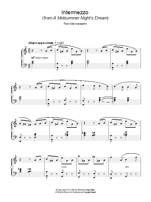 Download Felix Mendelssohn Intermezzo (from ‘a Midsummer Night's Dream') Sheet Music and learn how to play Piano PDF digital score in minutes