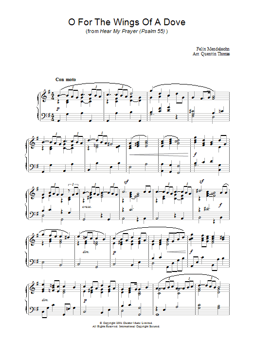 Download Felix Mendelssohn O For The Wings Of A Dove Sheet Music and learn how to play Piano & Vocal PDF digital score in minutes