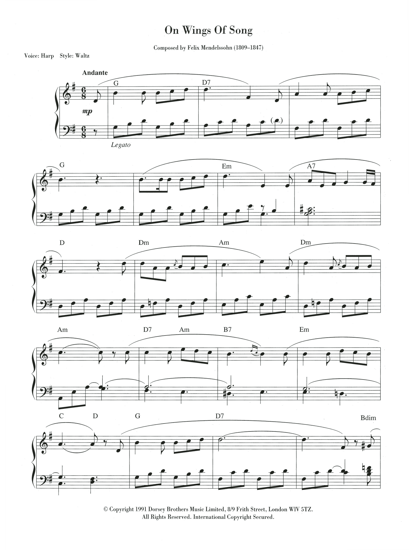 Download Felix Mendelssohn On Wings Of Song Sheet Music and learn how to play Keyboard PDF digital score in minutes