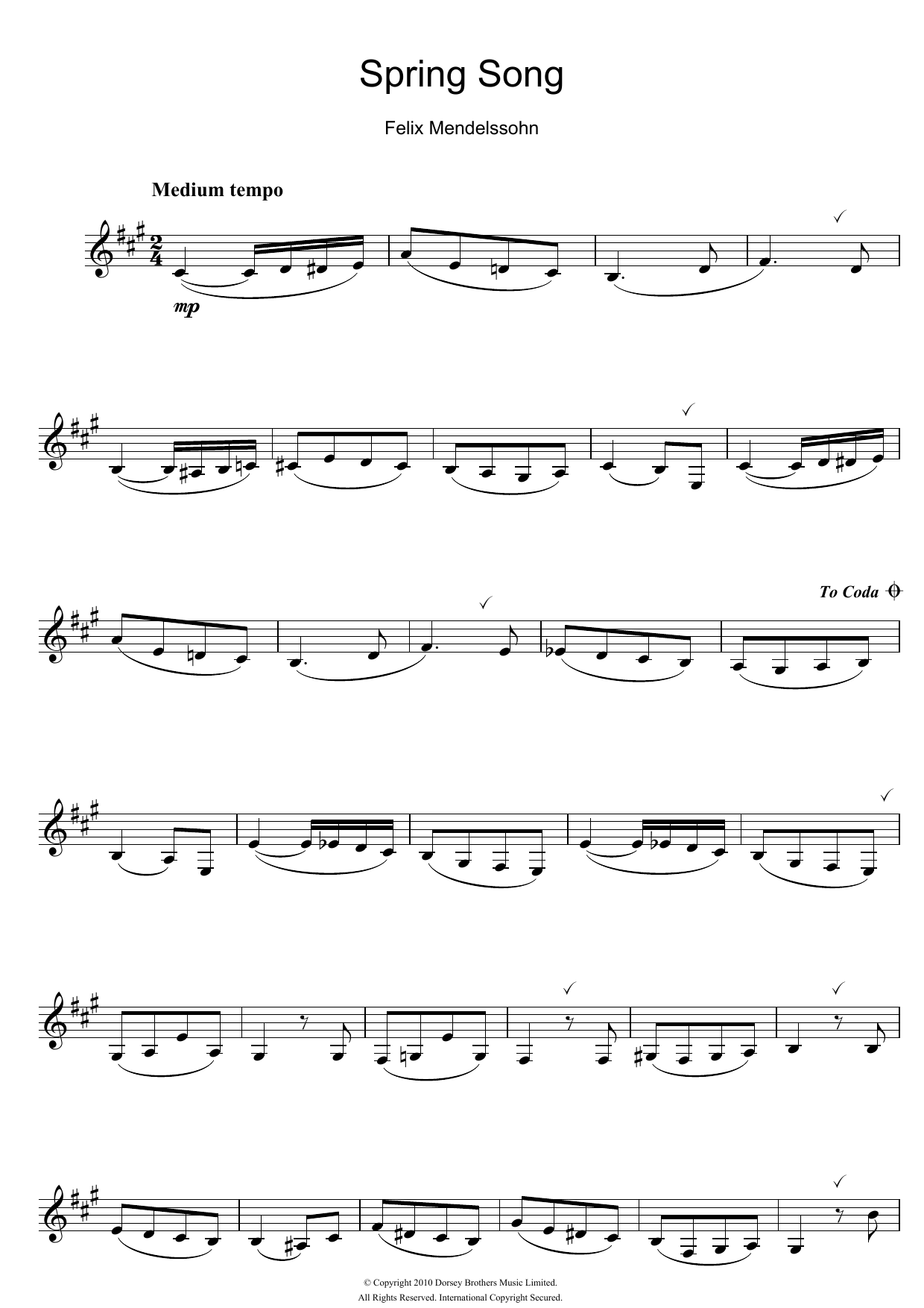 Download Felix Mendelssohn Spring Song, from Songs Without Words, Op.62 Sheet Music and learn how to play Flute PDF digital score in minutes
