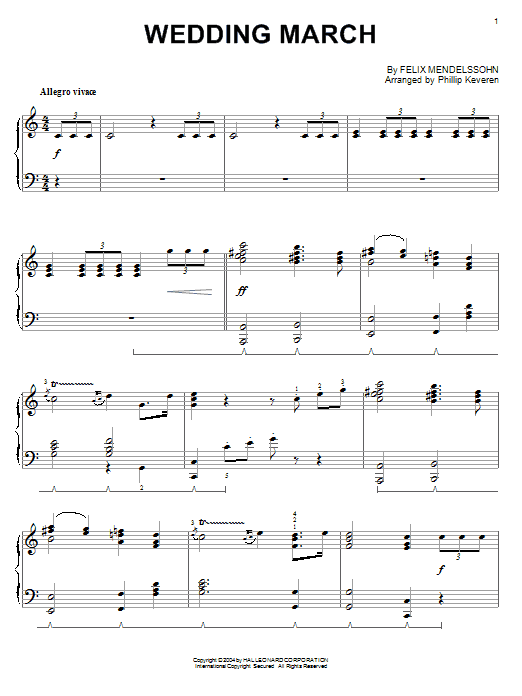 Download Felix Mendelssohn Wedding March Sheet Music and learn how to play Piano PDF digital score in minutes