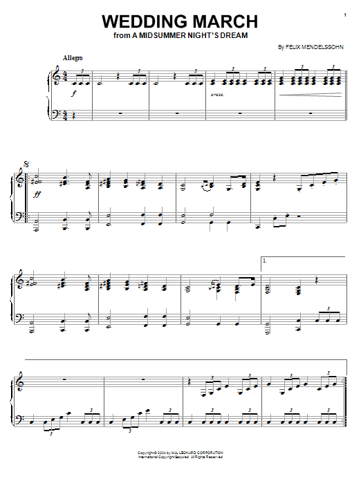 Download Felix Mendelssohn Wedding March Sheet Music and learn how to play Piano PDF digital score in minutes