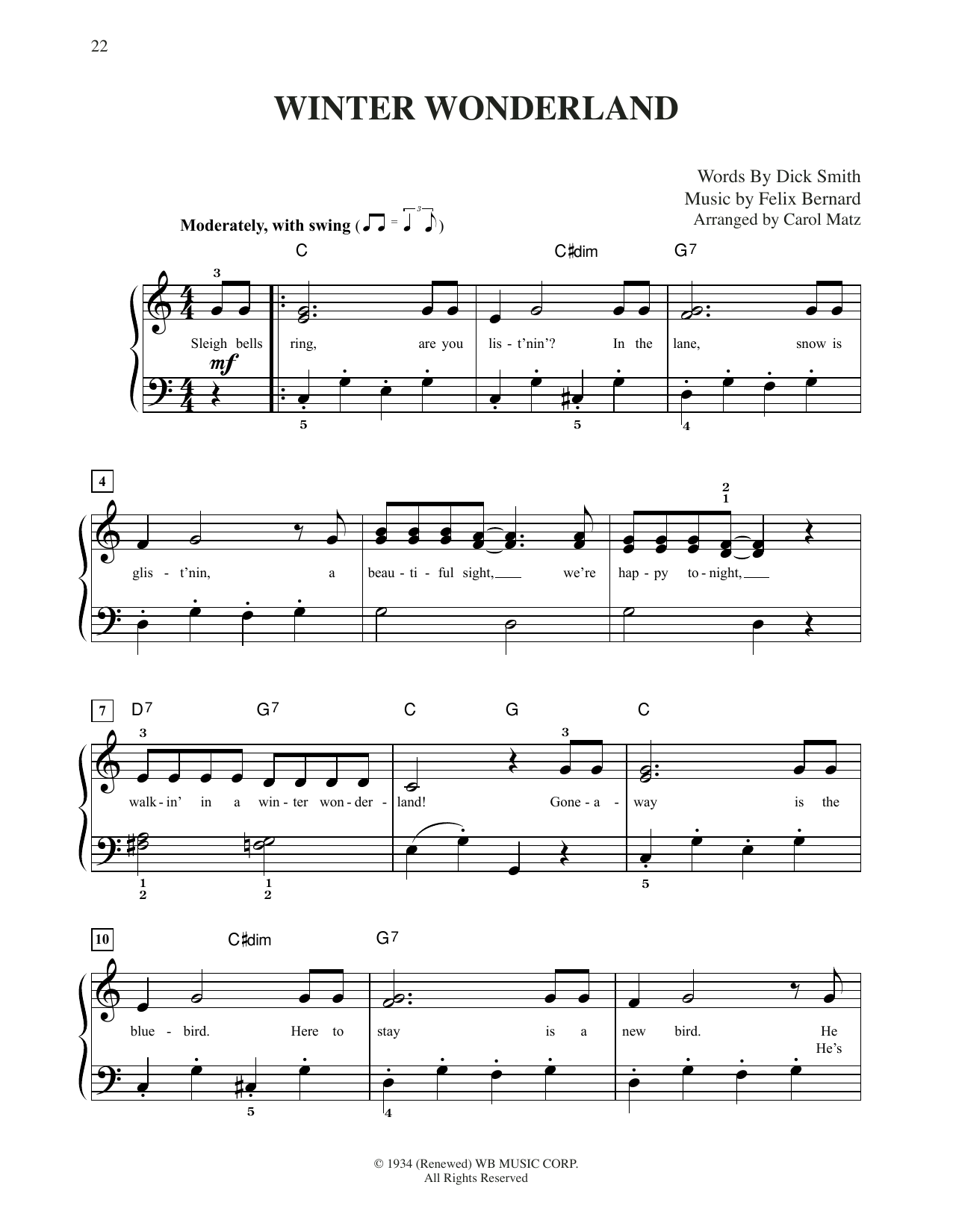 Download Felix Bernard Winter Wonderland (arr. Carol Matz) Sheet Music and learn how to play Big Note Piano PDF digital score in minutes