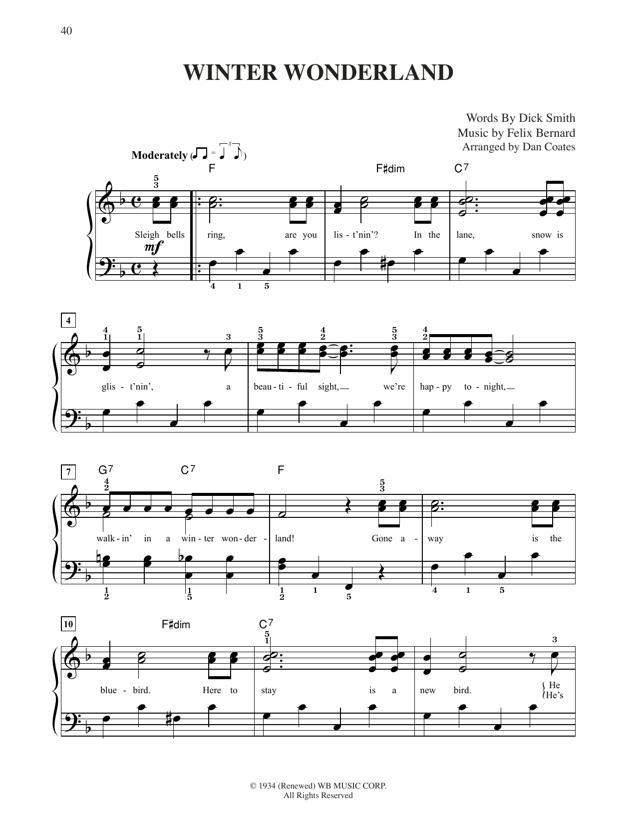 Download Felix Bernard Winter Wonderland (arr. Dan Coates) Sheet Music and learn how to play Easy Piano PDF digital score in minutes