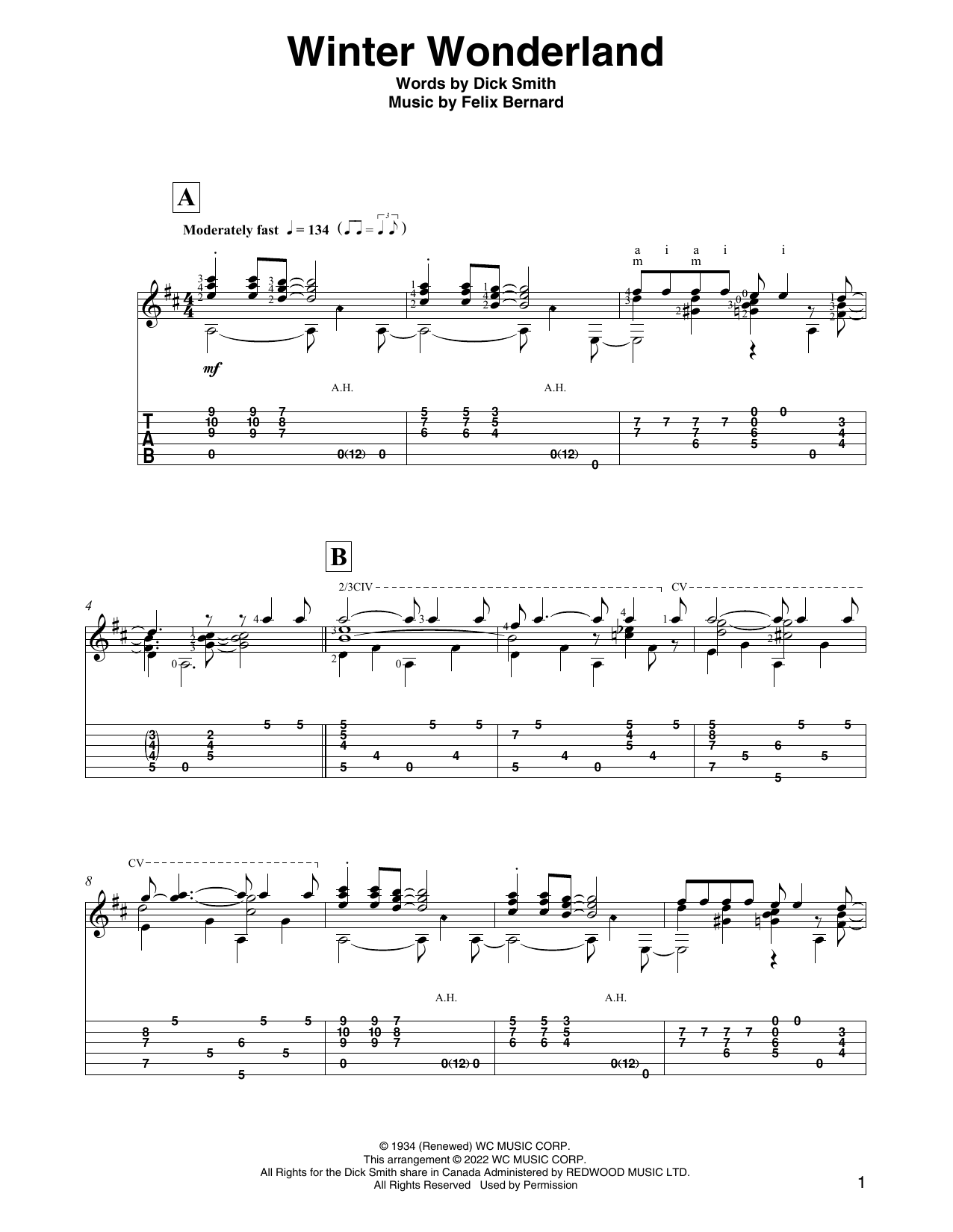 Download Felix Bernard Winter Wonderland (arr. David Jaggs) Sheet Music and learn how to play Solo Guitar PDF digital score in minutes