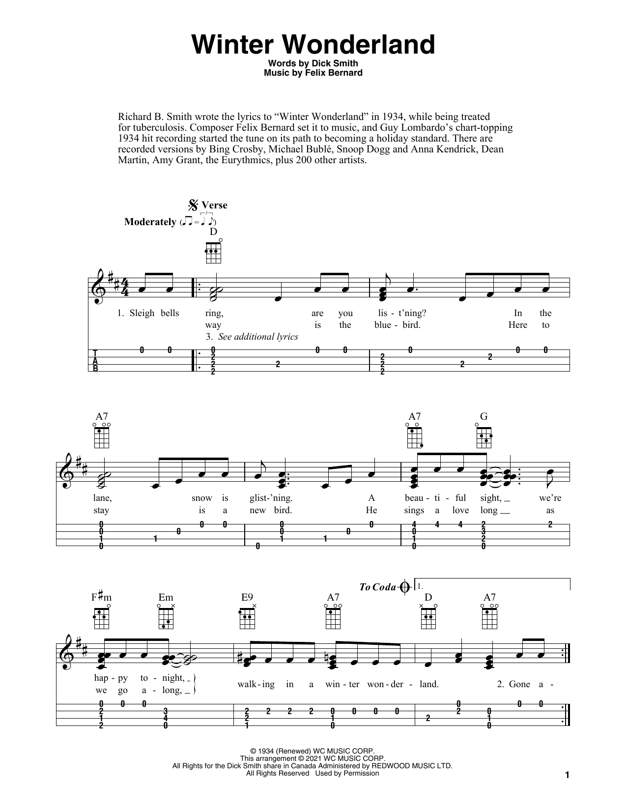 Download Felix Bernard Winter Wonderland (arr. Fred Sokolow) Sheet Music and learn how to play Ukulele PDF digital score in minutes