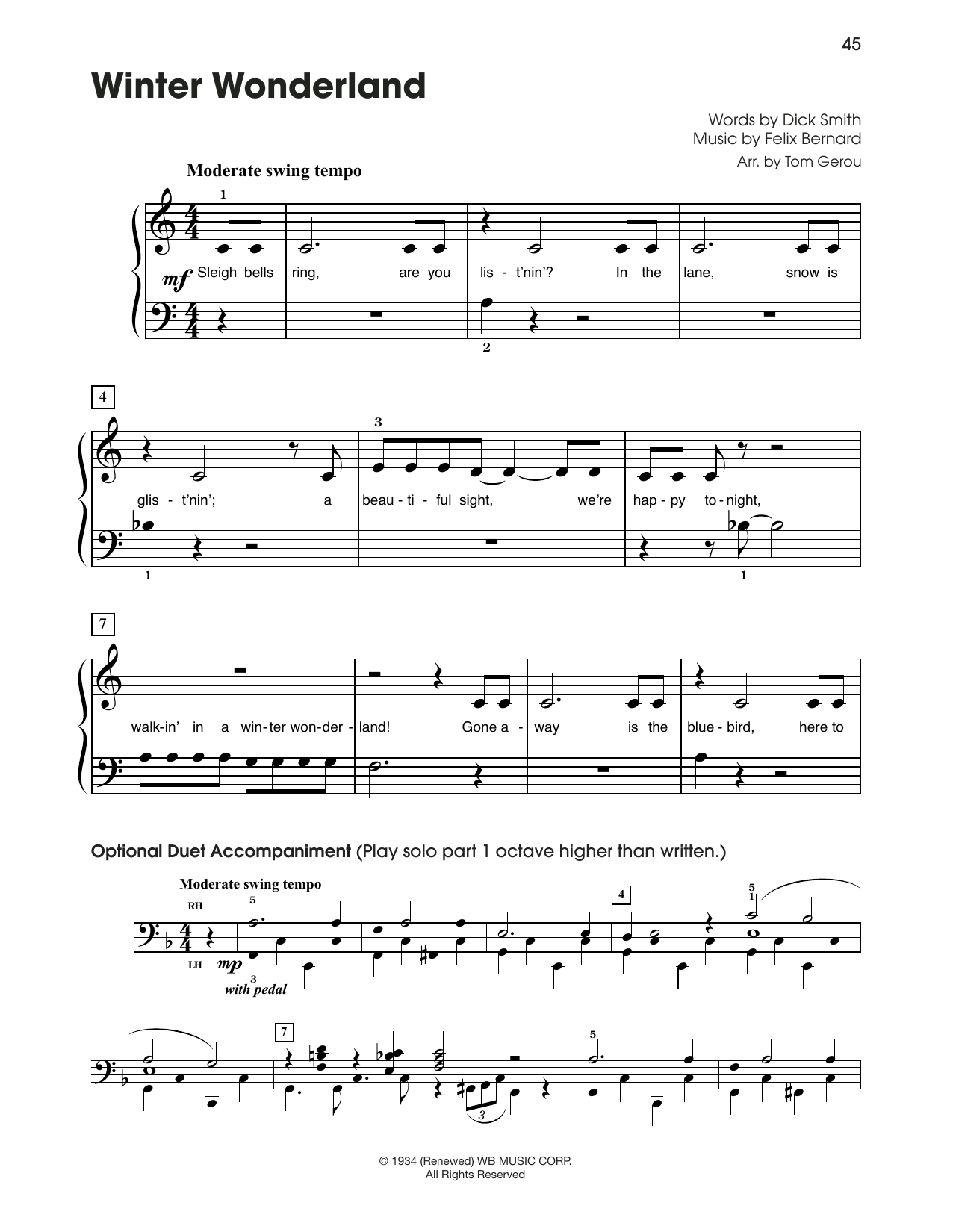 Download Felix Bernard Winter Wonderland (arr. Tom Gerou) Sheet Music and learn how to play 5-Finger Piano PDF digital score in minutes