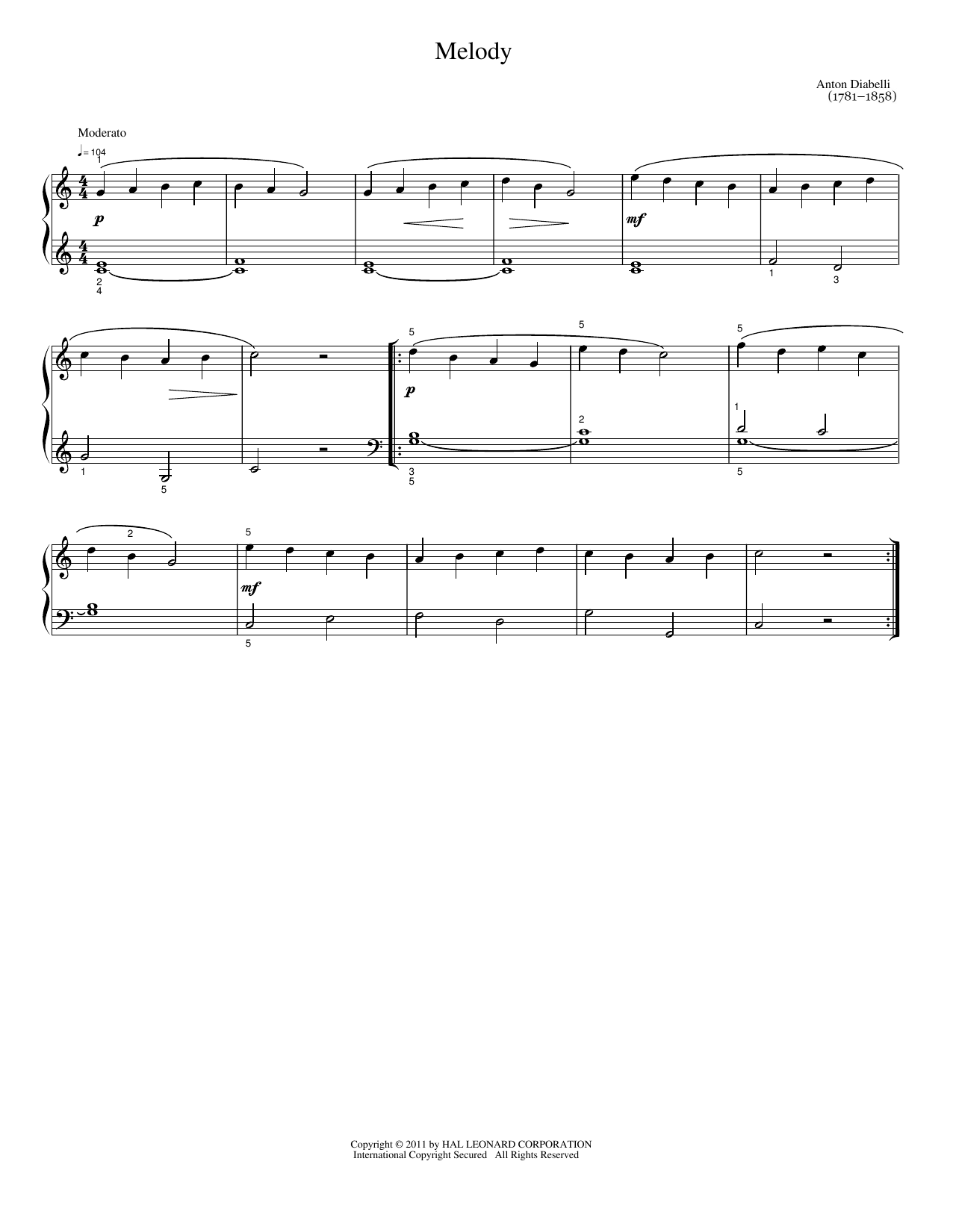 Download Félix Le Couppey Melody - Arabian Air Sheet Music and learn how to play Easy Piano PDF digital score in minutes