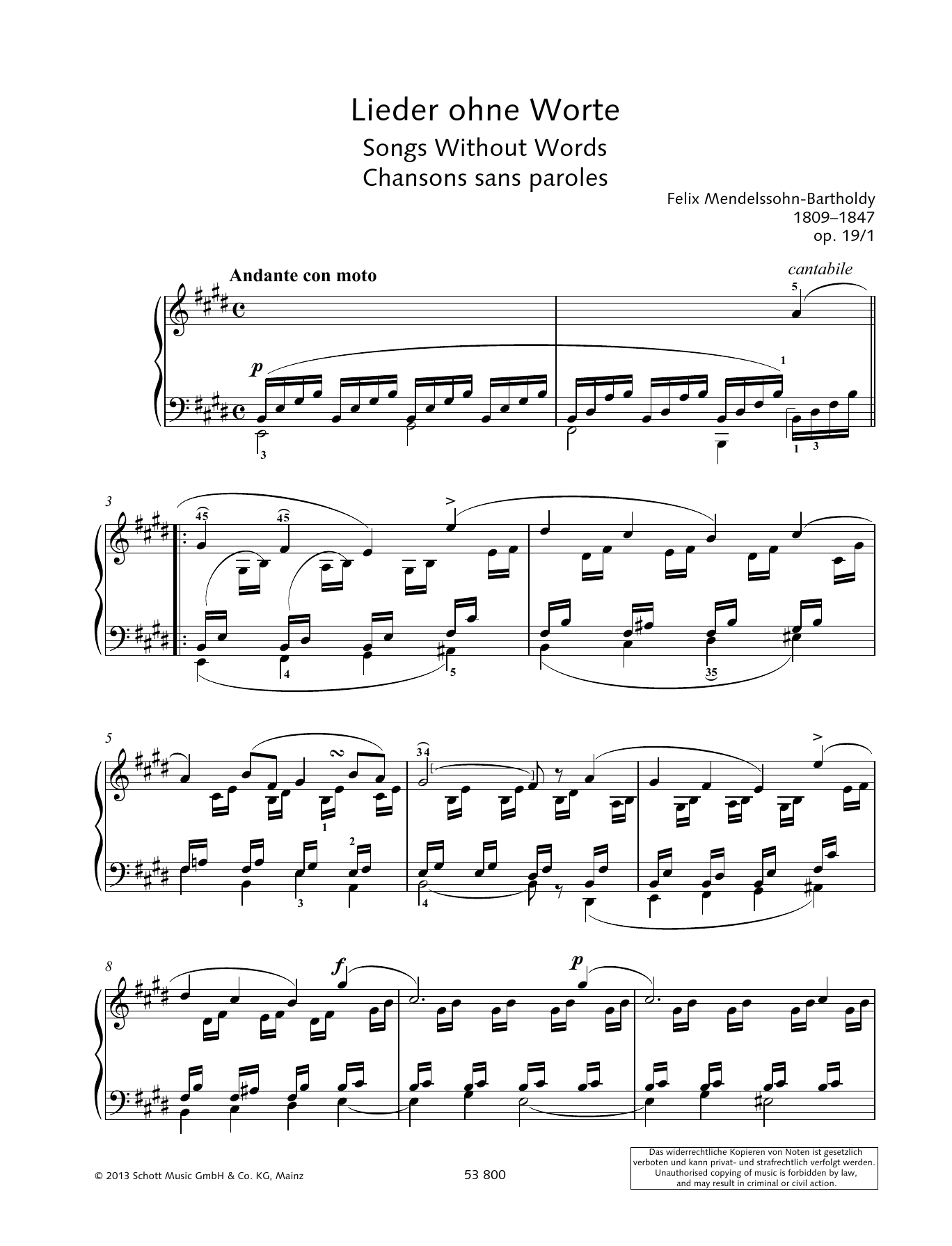 Download Felix Mendelssohn Bartholdy Andante Con Moto Sheet Music and learn how to play Piano Solo PDF digital score in minutes