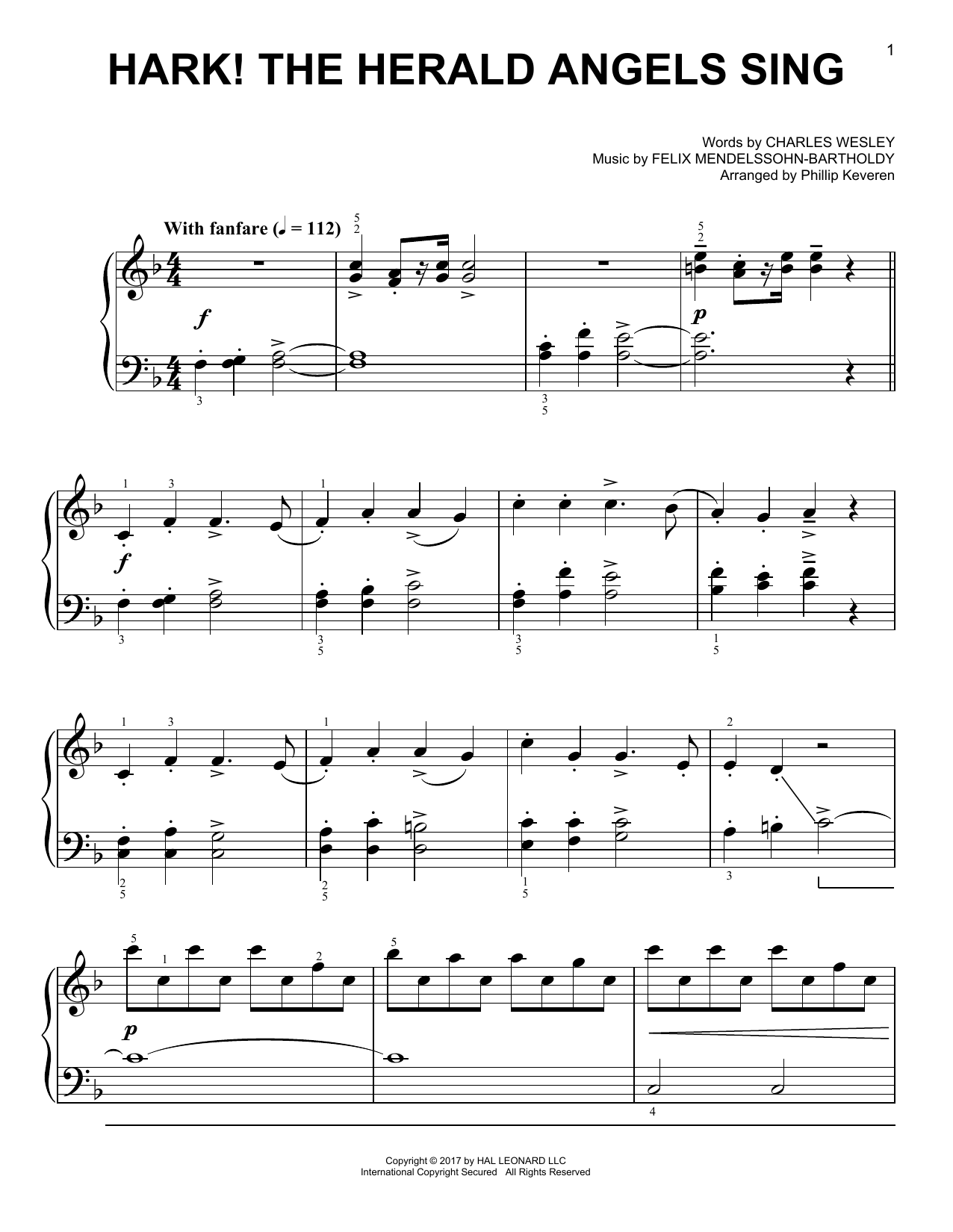 Download Phillip Keveren Hark! The Herald Angels Sing Sheet Music and learn how to play Easy Piano PDF digital score in minutes